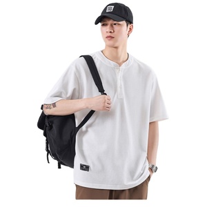 Camisetas de Hombre Personalizadas 100% Algodón, Cuello en V, Manga Corta, con Botones y Bolsillo, Estilo Urbano, Antiarrugas, de Secado Rápido y Transpirables - Product Image 1