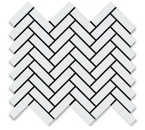 Herringbone Kitchen Mosaic Wall 21.5*71.5mm White Glossy Glazed Ceramic Century Mosaic Tile