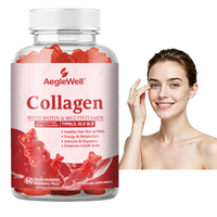 Gummies de collagène Aegelwell OEM ODM avec biotine et multivitamines, saveur fraise, favorisent la santé des cheveux, de la peau, des ongles et des articulations