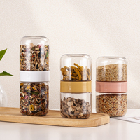 Bouteilles en plastique doubles de 250 ml, 360 ml, 500 ml, 700 ml avec couvercles colorés pour l'emballage alimentaire, pots en plastique transparents avec couvercles