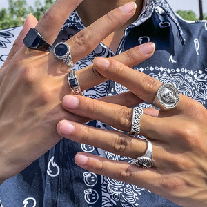Sıcak satış geometrik kristal 6-Piece Set yüzük paslanmaz çelik yüzük erkekler mason sembolü Templar masonluk yüzükler - Product Image 1