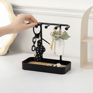 Jewelry Organizer <b>Desktop</b> Storage Rack With Tray For Earrings Necklaces Rings Hair Ties Minimalist Design Black White - Product Image 2