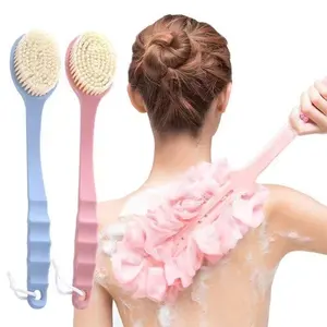 Exfoliating Shower Brush With Double-sided Soft Bristle Scrub Back Brush 2-in-1 Scrub Bath Tool Shower Brush