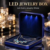 Boîte de rangement et de présentation de bijoux en plastique laqué, octogonale, faite à la main, avec 3 grandes LED, pour bagues, boucles d'oreilles et colliers