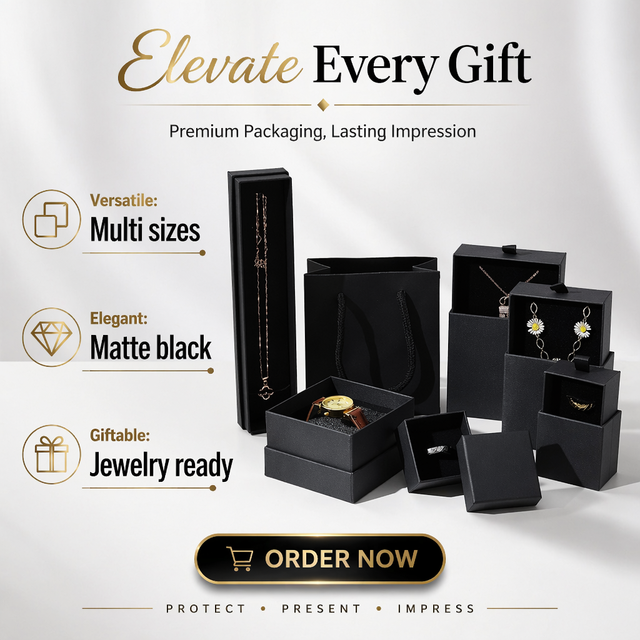 Shaher Luxury Matte Black Customized Printed Jewelry Packaging Box Bag Heaven Earth Cover Rectangular Cardboard Set for Long