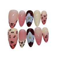 Tacana 10 pièces Faux ongles à presser faits main, forme amande, style européen, sculptés en 3D, haute qualité, couvrance totale, style français, en ABS