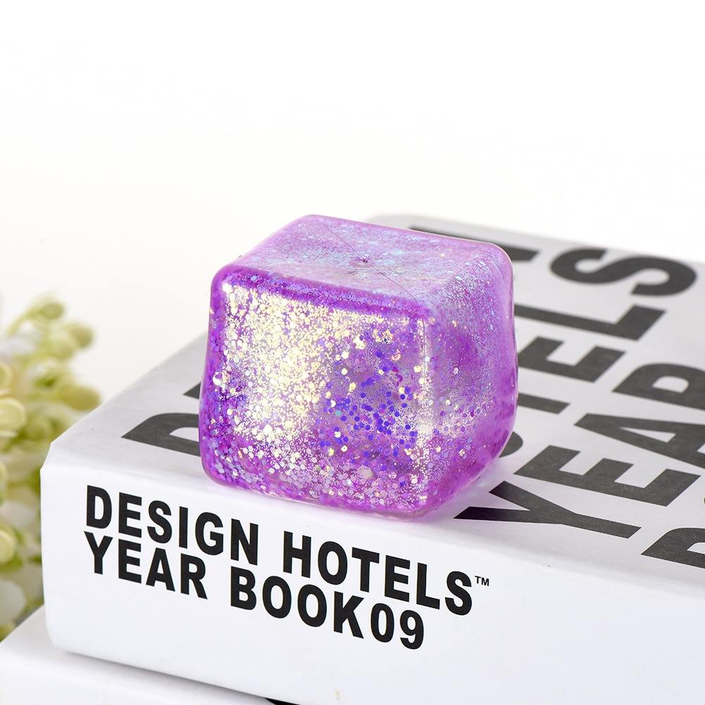 Glitter Sugar Cube Sensory Fidget Squeeze Toy Enhanced Grip Strength Stress Relief Cube for Adults and Kids