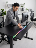 Bureau de travail électrique AOR, nouveau modèle, avec plateau en acier inoxydable, RGB, commande intégrée à aspiration magnétique, extensible, usage commercial