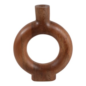 Vaso Rotondo in Legno di Mango con Dettagli in Ceramica per Soggiorno, Vaso Decorativo per Fiori, Esposizione per Ufficio, Stile Casual - Product Image 5
