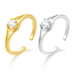 18K Gold Plated 925 <b>Sterling</b> <b>Silver</b> Diamond Zircon <b>Adjustable</b> Open <b>Ring</b> for Women Wedding Daily - Product Image 1