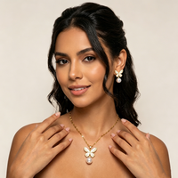 Ensemble de bijoux 2 pièces/ensemble, série insectes, collier avec pendentif en acier inoxydable et perle, boucles d'oreilles papillon, bijoux pour femmes, Conjunto De Joyas