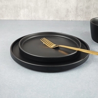 Service de table en céramique 18 pièces, vaisselle en grès noir, assiette, bol, service de table élégant et raffiné pour les fêtes