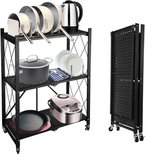 Storage Rack Home Storage Foldable Kitchen Display Rack Metal Storage Shelving Organizer Unit Folding Shelf with wheels
