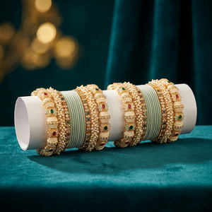 PADMAWATI BANGLES PRIVATE LIMITED – Ensemble de bracelets de luxe en tungstène plaqué or de haute qualité, originaux pour femmes, pour mariage indien et fêtes - Product Image 2