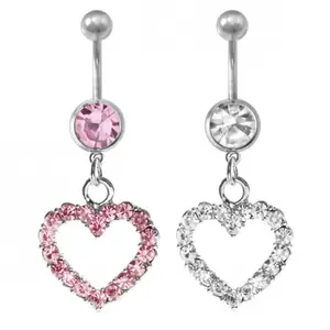 HOVANCI 3 Belly Bar Button Ring Body Piercing Rose Red Zircon Crystal Heart Barbells Navel Belly Body Piercing