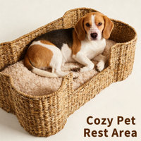 Maison pour animaux de compagnie en jonc de mer naturel, lit en forme d'os pour chat et chien, meubles écologiques pour animaux de compagnie tissés à la main