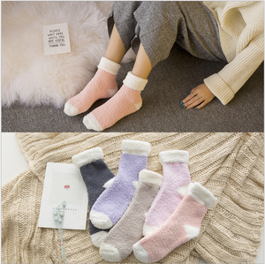 2019 New Winter Women's Thick 100% <strong>Wool</strong> Knitted Striped Sleep <strong>Socks</strong> Keep Warm - Product Image 2