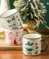 Tasses en céramique de Noël en gros, avec logo personnalisé, mignonnes tasses à café de dessin animé avec couvercle pour cadeau de fêtes