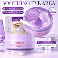 Masque pour les yeux apaisant au collagène probiotique SADOER, 60 patchs, hydratant, lissant les ridules, masque hydrogel pour les yeux, soin de la peau des yeux