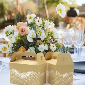 Caja de pastel con asa de papel Kraft de cumpleaños de lujo personalizada al por mayor, cajas de pastel de boda para invitados, recuerdo de fiesta de cumpleaños