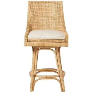 Tabouret de bar pivotant Isla en rotin tressé / structure élégante à dossier haut, tabouret de bar haut résistant et rembourré pour bar à domicile et salle à manger - Product Image 4
