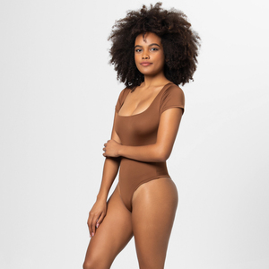 High Quality One Piece Black Skinny Tight Bodysuit for Women Short Sleeve <strong>T-Shirt</strong> With Custom Logo Basic <strong>Shaper</strong> - Product Image 5