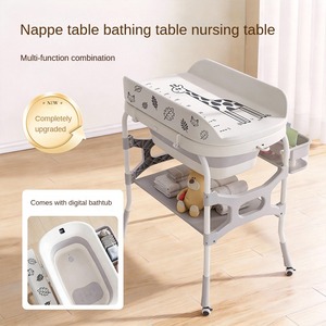 Table à langer pliable multifonctionnelle, <span class=keywords><strong>station</strong></span> à couches portable à roulettes pour nouveau-nés avec zone de massage pour les soins des nourrissons - Product Image 2