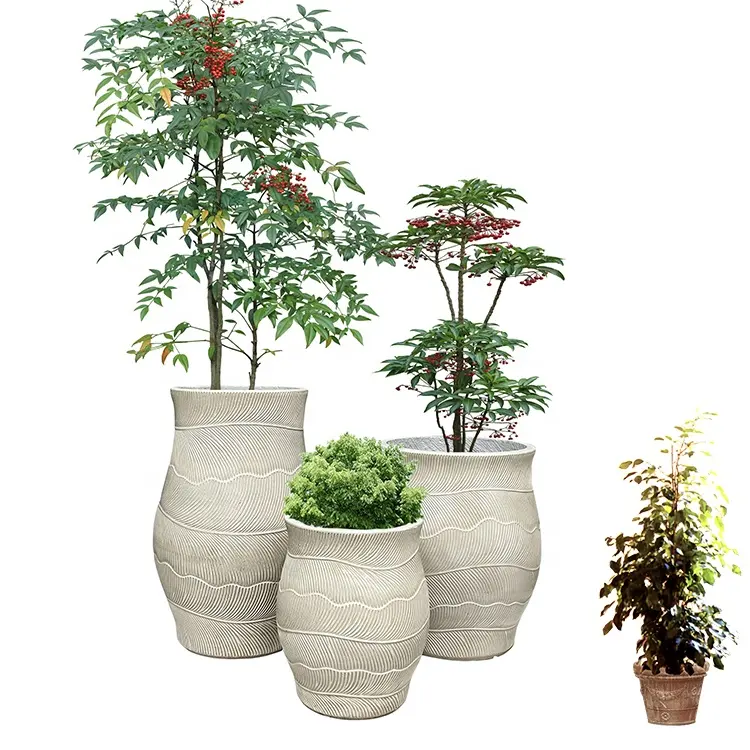 Landscaping Outdoor Fiber Cement Concrete Tree Planter Large Garden Ornaments Flower Pots For Plants