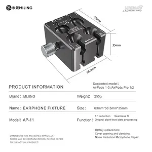 Soporte para Auriculares MIJING AP-11 para EarPods 1/<span class=keywords><strong>2</strong></span>/3 <span class=keywords><strong>Pro</strong></span> 1/<span class=keywords><strong>2</strong></span>, Cubierta de Repuesto para Batería, Herramienta para Extraer Micrófono, Clip de Reparación de Auriculares - Product Image 6