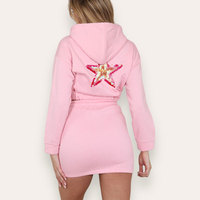 OEM Personnalisé Sequin Cropped Hoodie Tops Moulante Mini Jupe Ensemble Rose Décontracté Femmes 2 Pièces Tenues Broderie Logo Survêtements