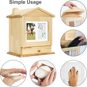 Pet Funeral Pet Urne mit Foto rahmen Paw Print Memorial House Form Hund Urne mit Schublade Hund Andenken - Product Image 3