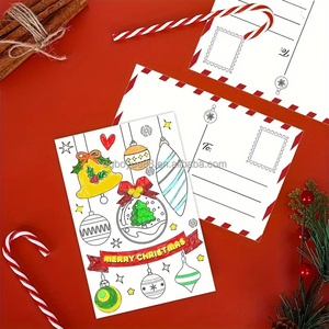 Venta al por mayor de tarjetas postales de actividad de Navidad colorea tu propia postal para colorear tarjetas de felicitación de Feliz Navidad para amigos niños - Product Image 5