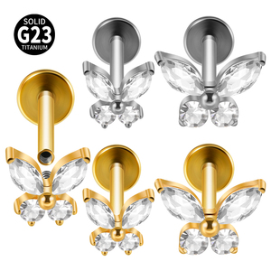<b>Titanium</b> G23 Flower Lip <b>Stud</b> Jewelry Solid <b>Titanium</b> Alloy With Crystal Inlay For Lip Piercing Accessories - Product Image 1