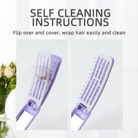 Petite brosse de poche violette, brosse de voyage pliable, peigne de massage rétractable avec miroir pour la maison