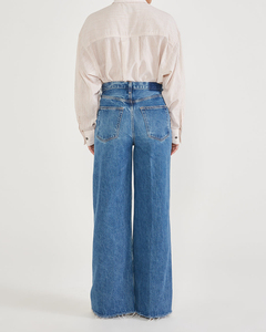 Calça <span class=keywords><strong>jeans</strong></span> de cintura alta, fabricante de logotipo personalizada, <span class=keywords><strong>jeans</strong></span> de cintura alta, namorado, joelho, rip, perna larga, para mulheres - Product Image 4