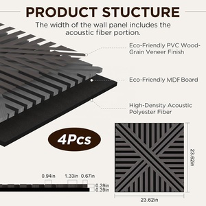 <span class=keywords><strong>Pannelli</strong></span> Acustici Decorativi con Texture Geometrica, <span class=keywords><strong>Pannelli</strong></span> Fonoassorbenti <span class=keywords><strong>in</strong></span> MDF con Impiallacciatura Effetto <span class=keywords><strong>Legno</strong></span> per Casa, Ufficio e Studio Musicale - Product Image 2