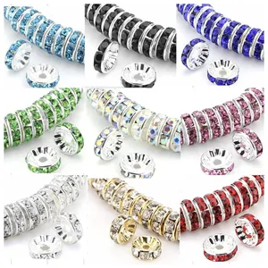 SOJI Wholesale 50pcs/Bag Multi Colors 4/6/8/10mm Silver Gold Plated Crystal Rhinestone Rondelle Spacer Beads For Jewelry Crafts