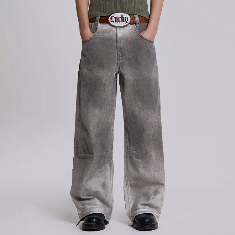 【QUALISARTIFPEREO】DIRTY BAGGY PANTS Vintage Straight Gray Denim Baggy Jeans for Men | Breathable Y2K
