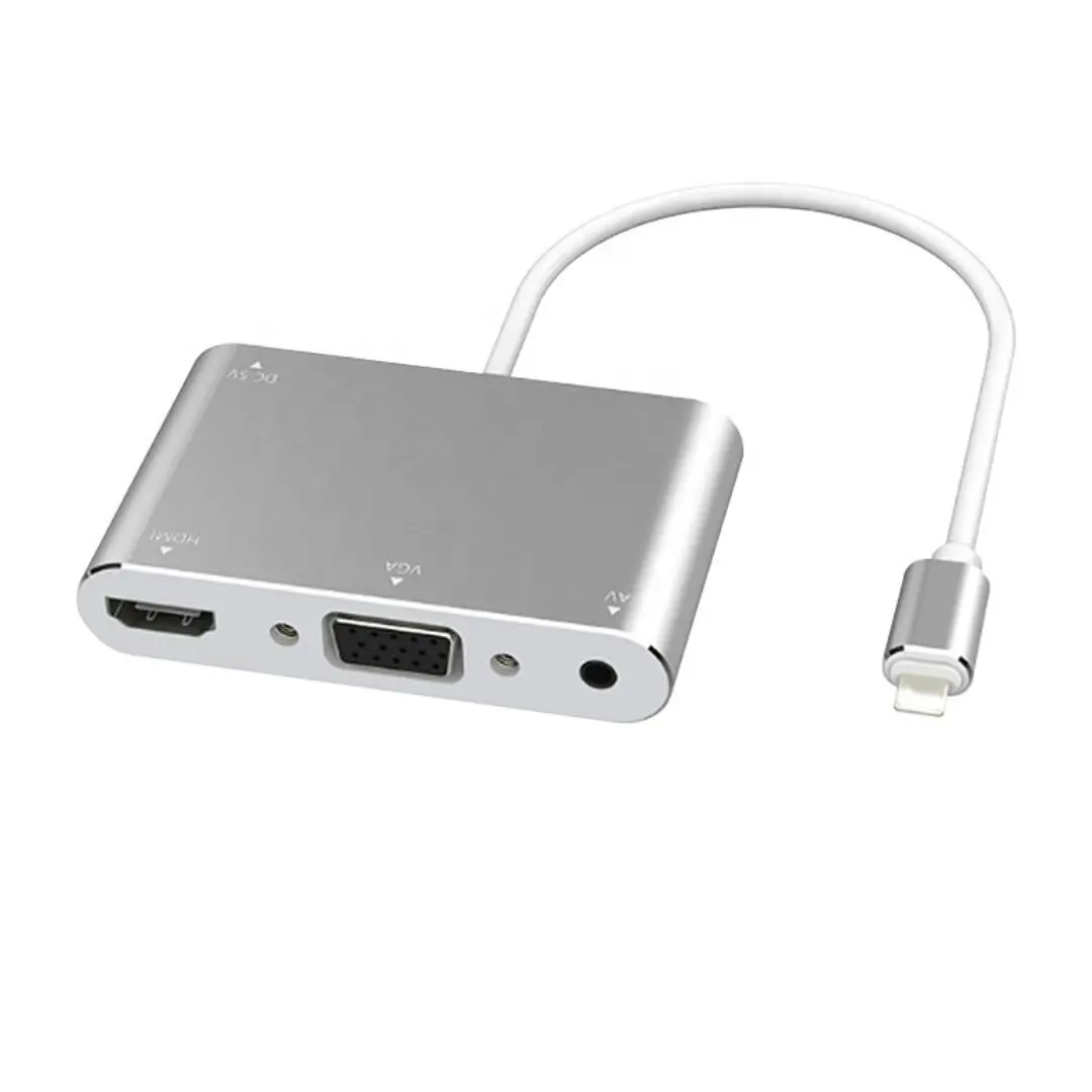 Lightning เป็นอะแดปเตอร์เสียง H-D-M-I + VGA + 3.5มม. สำหรับ iPhone, iPad,IPod