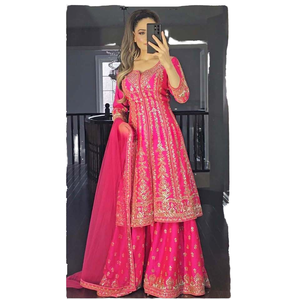 Top de soirée élégant pour femmes de créateur-Ensemble Plazzo et Dupatta avec jupe enveloppante assortie - Product Image 1