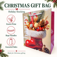 Sacs cadeaux de Noël personnalisés en papier cartonné blanc avec logo et poignées pour les achats de Noël, les vêtements et l'emballage de détail