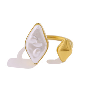 Haomi-Bague ouverte vintage en acier inoxydable plaqué or 18 carats, perle baroque <span class=keywords><strong>panachée</strong></span> imperméable pour femmes, mariage - Product Image 6