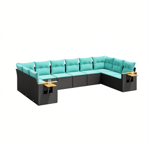 Poly Rattan Patio <b>Sofa</b> Set With Cushions 10 Piece Outdoor <b>Garden</b> Furniture Contemporary Design <b>Black</b> - Product Image 1