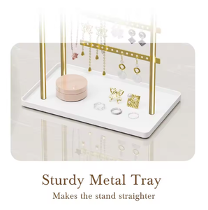 Blanco/Negro/Oro Mini-Tipo de hierro forjado Soporte de metal de varios niveles Soporte de exhibición de joyería colgante Ahorro de espacio <span class=keywords><strong>Pendientes</strong></span> Escritorio ordenado - Product Image 6