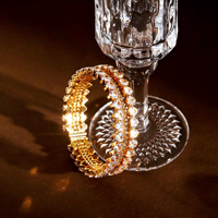 Bracelet manchette ouverte en cuivre plaqué or 18 carats, entièrement pavé de zircone cubique, couleur inaltérable, pour femme
