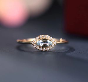Xinfly 18k Pure <b>Gold</b> Natural Diamond 0.20ct Aquamarine <b>Ring</b> in Yellow <b>Gold</b> - Product Image 4