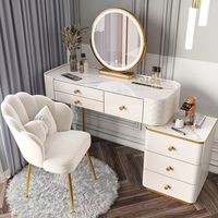 Coiffeuse Moderne de Luxe en Bois Durable avec Lumières LED, Grande Capacité de Rangement pour Appartement, Chambre, Armoire, Chaise et Coiffeuse à Maquillage