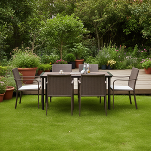 Set da Pranzo da Giardino in Rattan PE con 4 Posti, Struttura in Acciaio, Arredamento Esterno Contemporaneo - Product Image 2