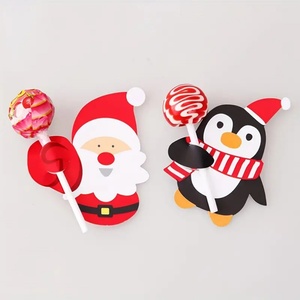 50 Tarjetas de Papel para Piruletas Navideñas, Diseño de Papá Noel y Pingüino, Soportes para Dulces, Envoltorios Decorados de Cartón - Product Image 2