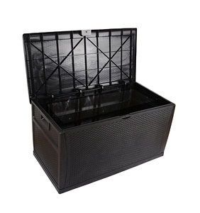 With Support Rods Wicker 120Gal Deck Box Outdoor Furniture Outdoor Storage Bench